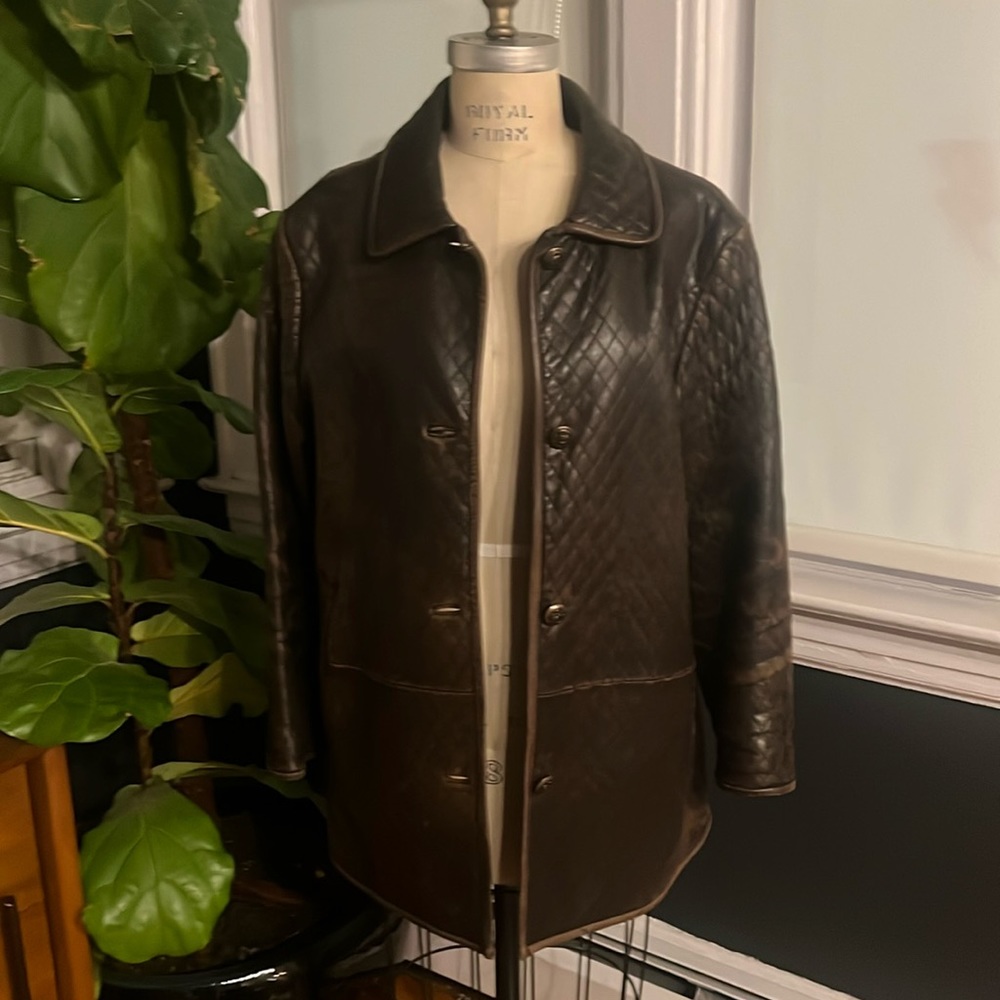 Talbots Vintage Classic Brown Genuine Leather Talbots Car Coat